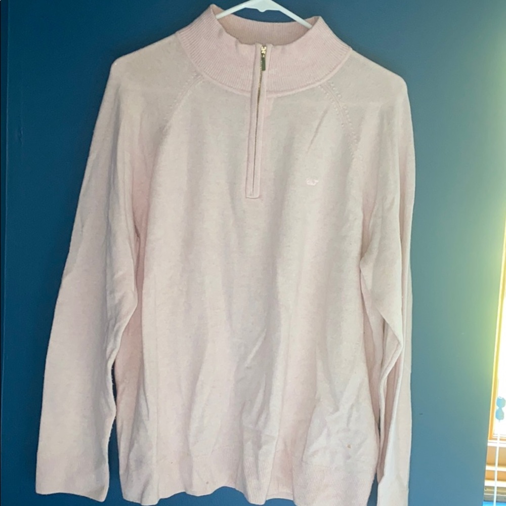 Pink Vineyard Vines quarter zip sweater